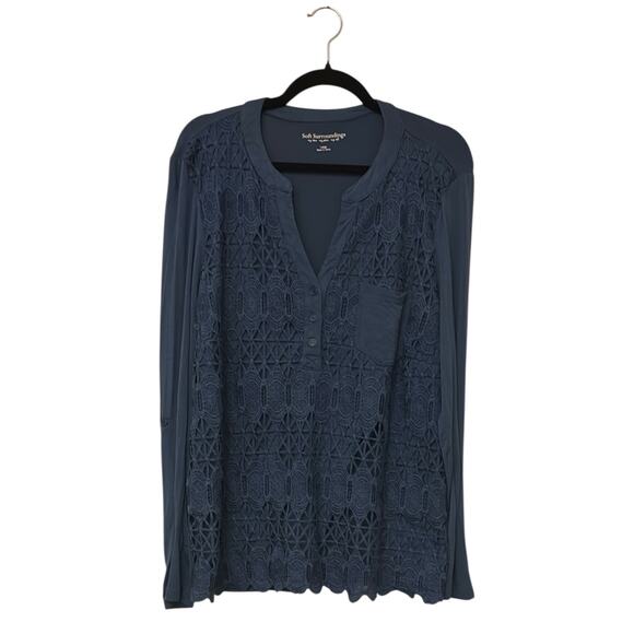 Soft Surroundings Blue Lace Blouse Relaxed Fit-EUC - Picture 1 of 8